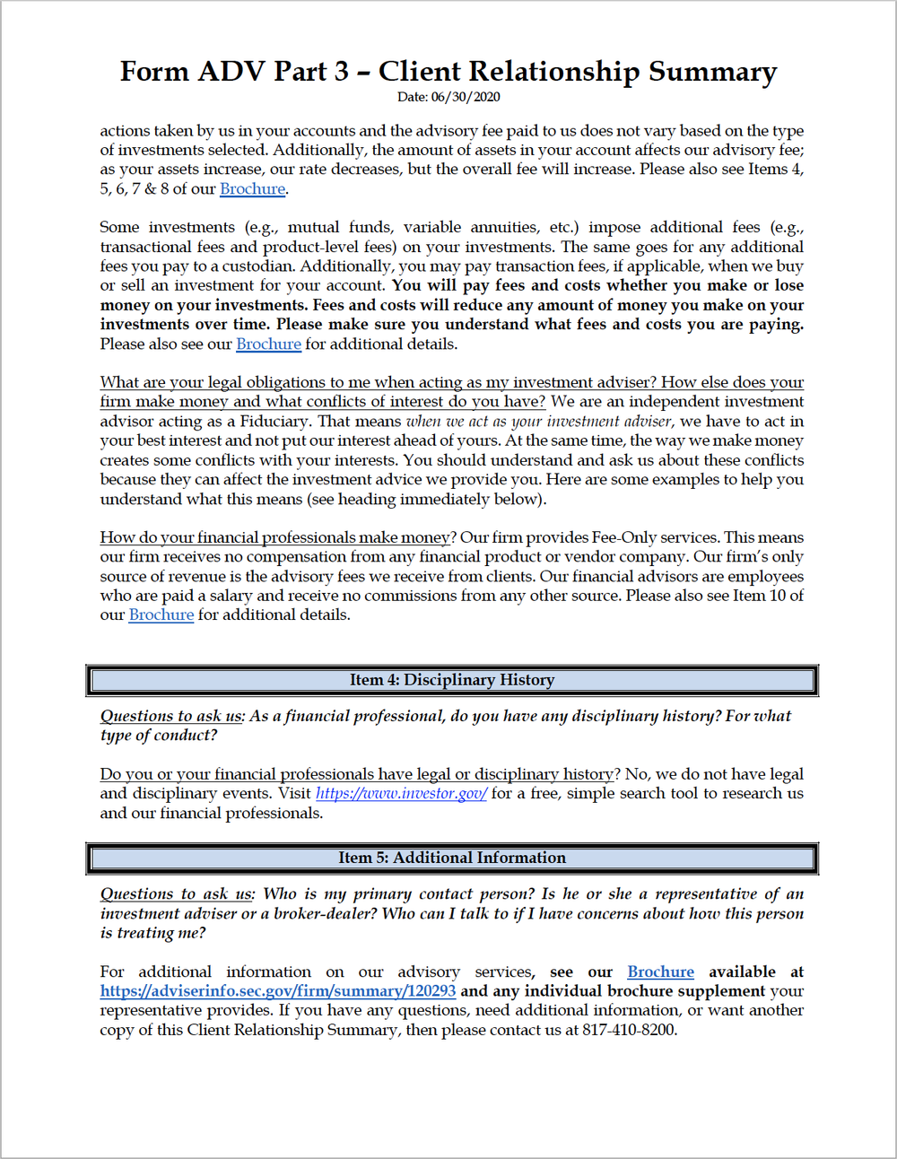 Form CRS — Clintsman Financial Planning