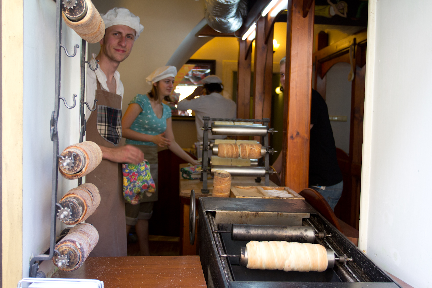They made these thin bread rolls here, you can see they are hollowed out. They add cinnamon and other toppings to them.