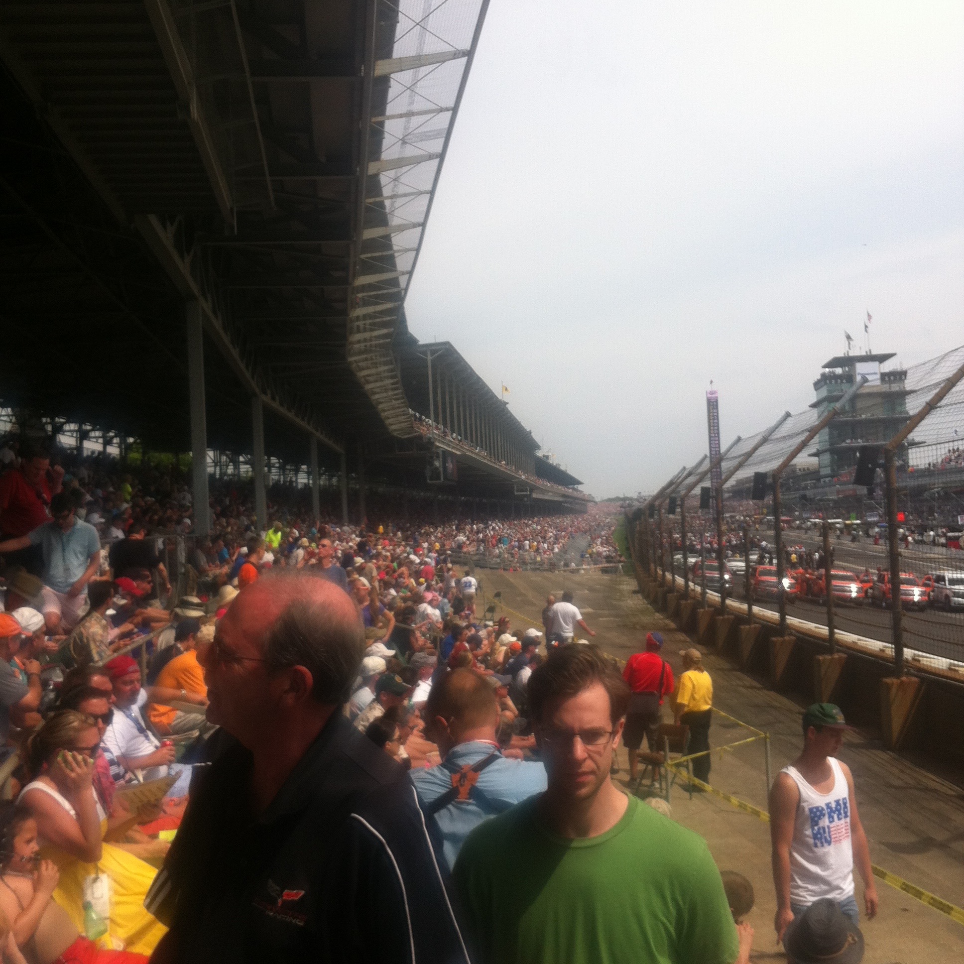 The non-racing cars are all lined up and ready for their trip around the track.