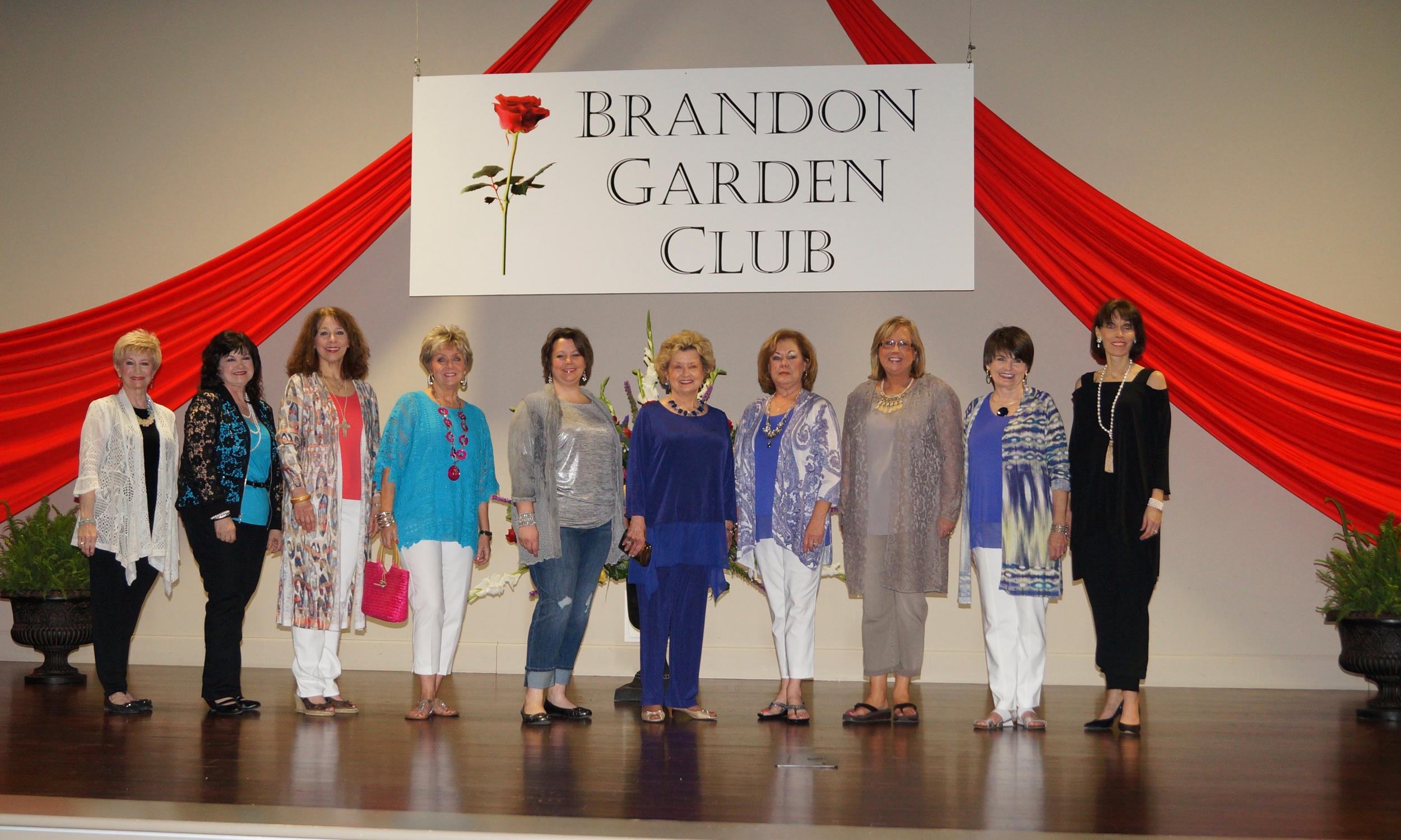 Brandon Garden Club’s (BGC) eighth annual Tablescapes Luncheon included a fashion show with clothing from Chico’s Flowood. Former BGC Presidents and BGC’s 2013 Hinds Community College Scholarship recipient were models. Pictured (l to r): Charla Jordan, BGC President; Brenda Sumrall Smith, Fashion Show Chairman; Camille Ferris; Cathy Brown, Ashley Vaughan; Marianna Martin; Linda Hogue; Marilyn Hughes; Terry Guest; and Trudy McLaurin.