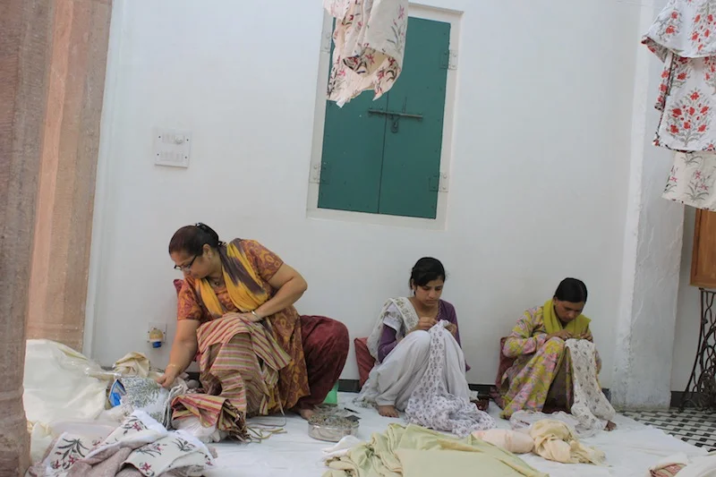 The hand stitching at Brigitte Singh's studio.