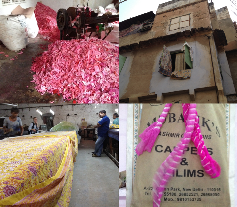 right upper: fabric used for the making of paper, upper right: windows in the Muslim area of Jaipur, bottom left: at Soma, bottom right: at the dyers.
