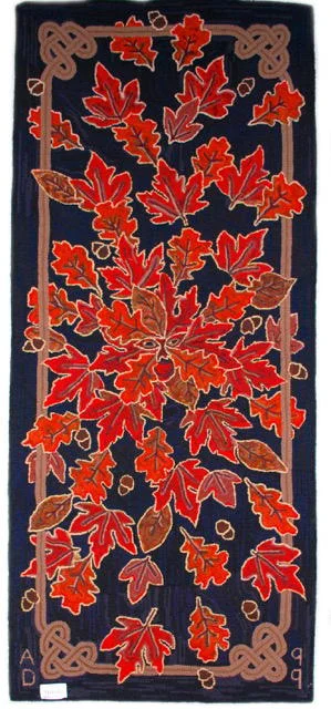 Jack in the Red, 1999, 31” x 72”. #6-cut on Burlap. Designed, Dyed, and Hooked by April D. Deconick