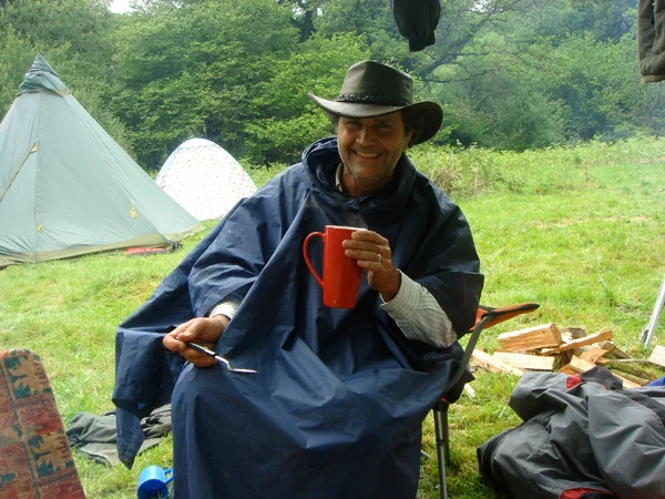 We caught Lawrence mugging while camping out at a gathering in the UK. 
