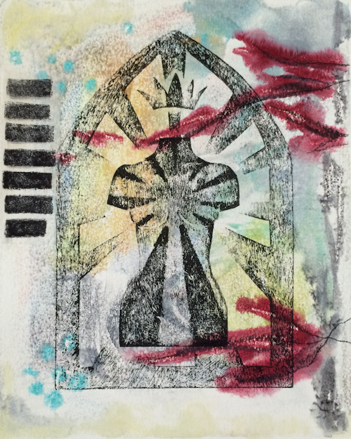 "The Queen's Mirror" - monoprint (encaustic, ink, collage) by &nbsp;Dawn Blanchfield 2014