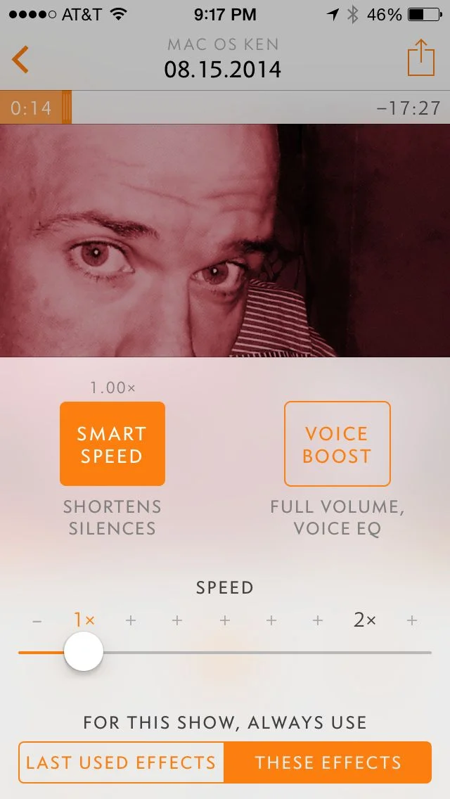 Playback speed, "Smart Speed", Voice Boost and options for how you want these preferences applied