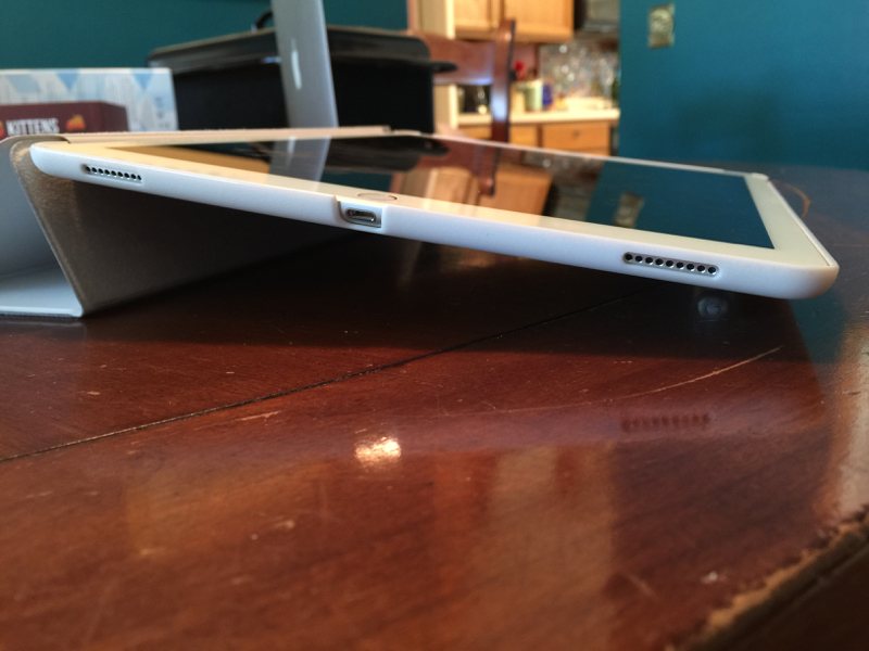 A slightly elevated iPad Pro in the typing position