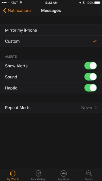 My Apple Watch custom alert settings