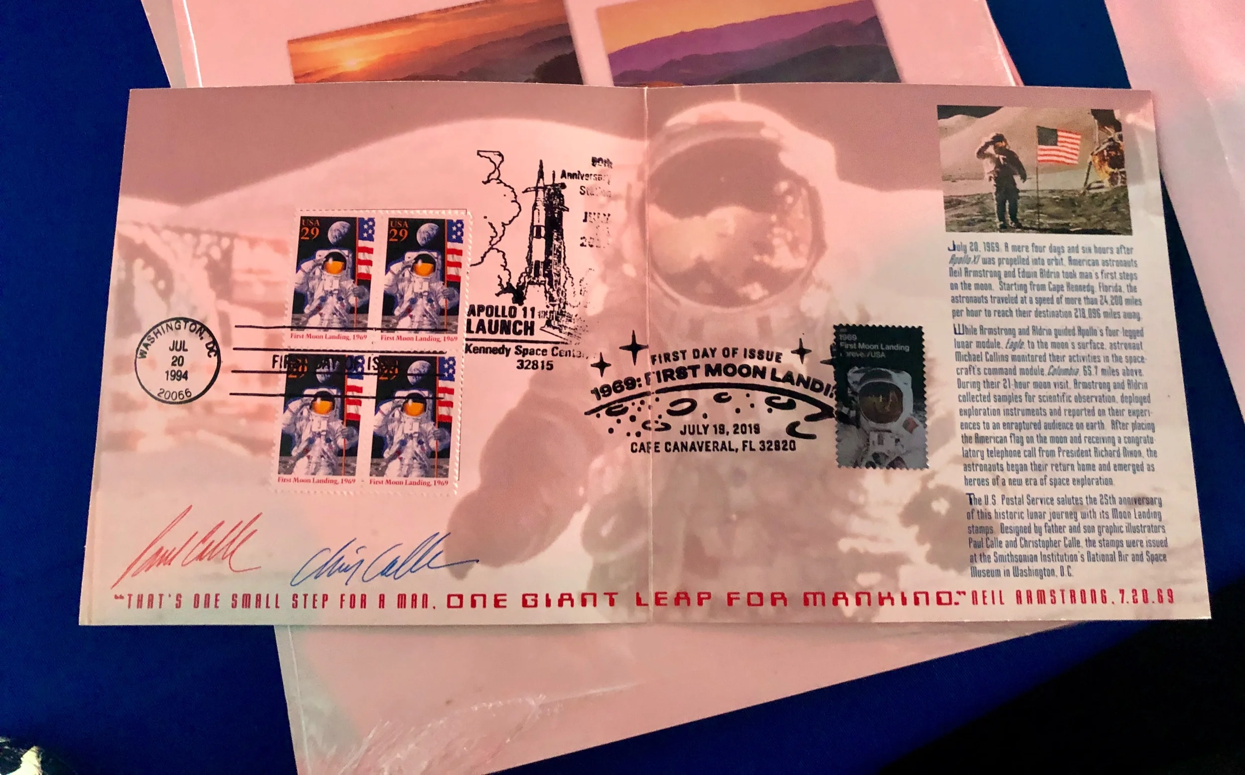 I was able to add the 50th anniversary Apollo stamp to my signed and 1st day issued 25th anniversary stamps!