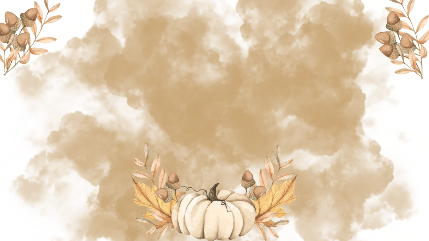 Thanksgiving image with fall leaves, acorns, and pumpkins