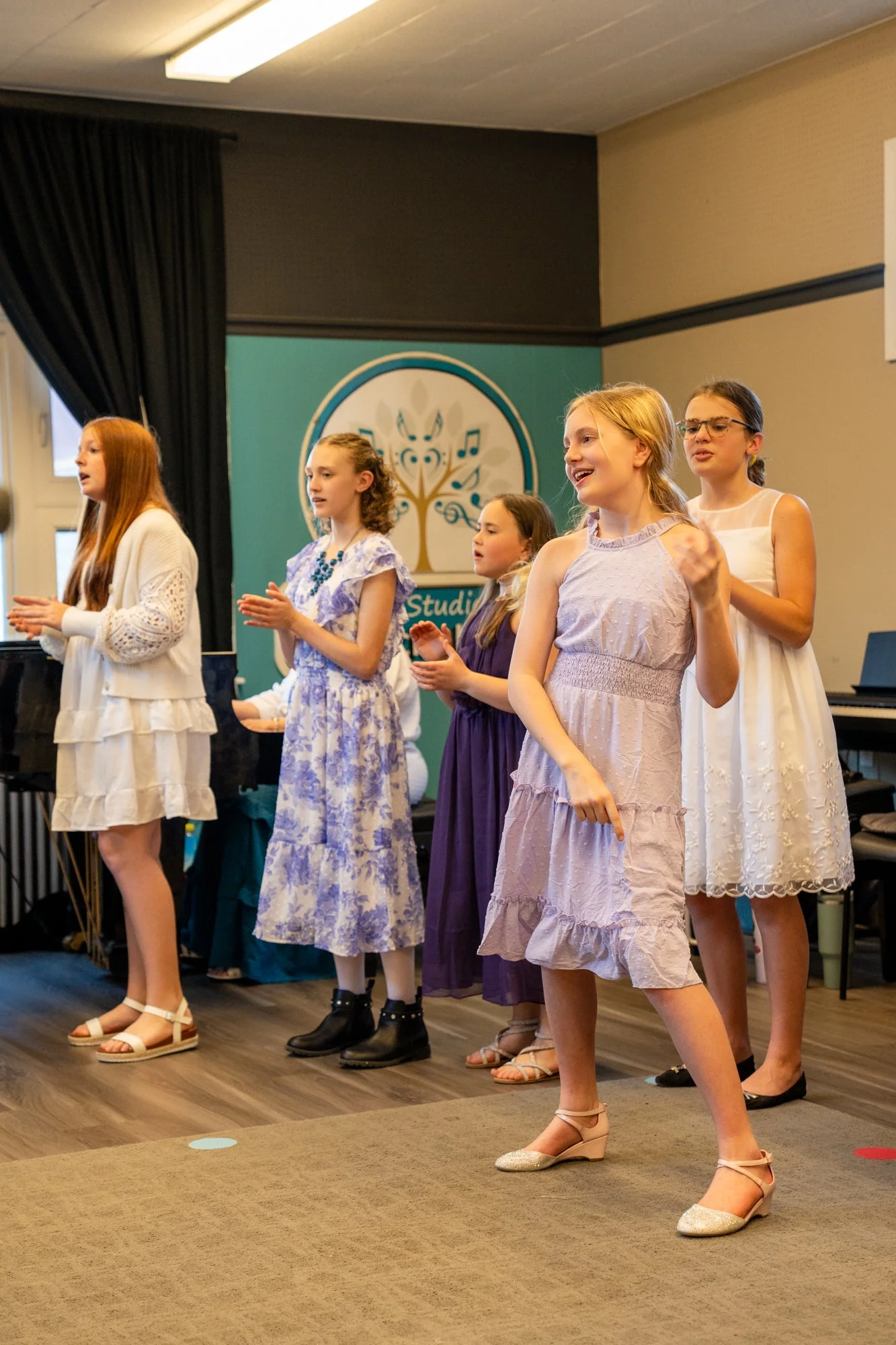 Middle School Voice Class students rehearsing for the 2024 Cabaret