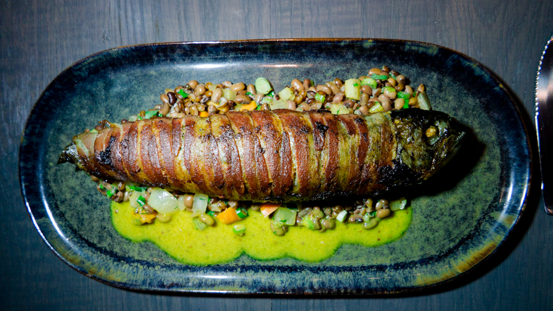 Bacon-wrapped Rainbow Trout