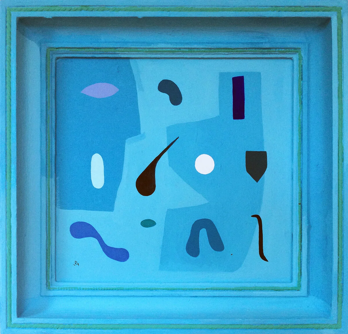 Currents, Flow and Reproduction Series&nbsp;#137 Blue Series&nbsp;#20&nbsp;[Hybrids (Meta-Elements)&nbsp;#15] Flashe (Vinyl) on Masonite, Framed 15" x 15.5" $1775