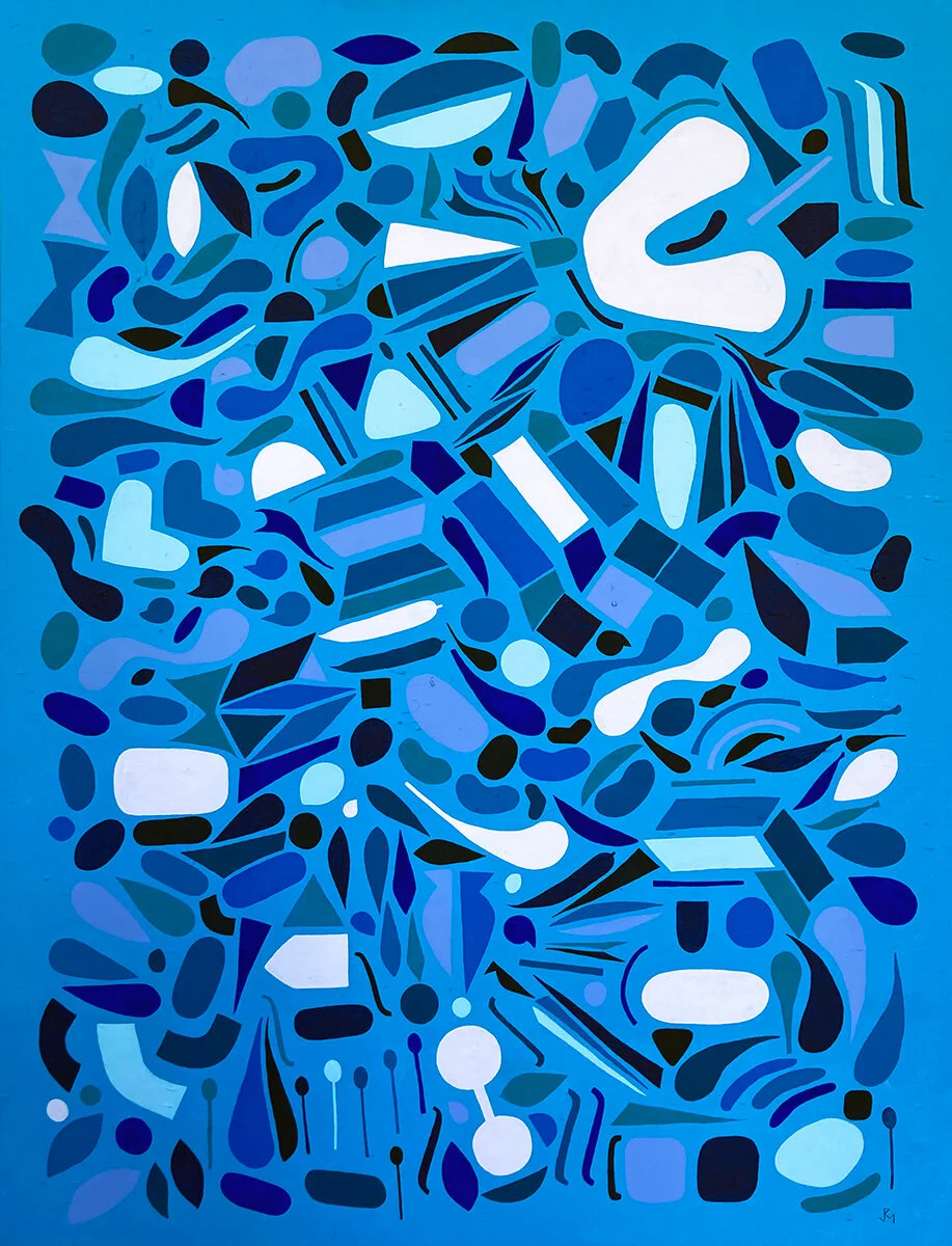 Currents, Flow and Reproduction Series&nbsp;#140 Blue Series&nbsp;#21&nbsp;(Mega-Elements&nbsp;#1) Flashe (Vinyl) on Canvas 48" x 36" 6500 USD