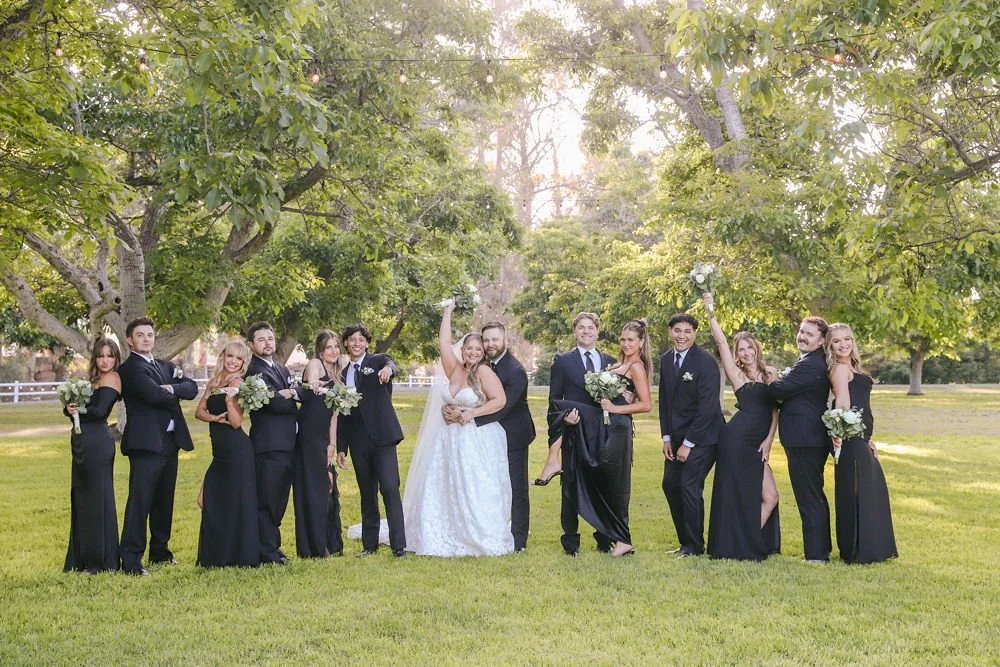 the whole wedding party outside under the walnut trees in sunny Moorpark, CA.