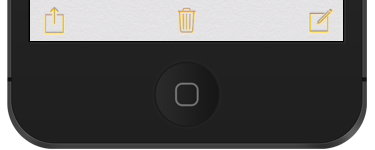Share button (left), Delete button (center), Compose button (right)