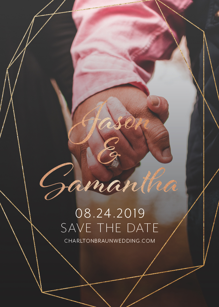  Jason &amp; Sam choose to send out five different  save the date  designs randomly to invitees. 