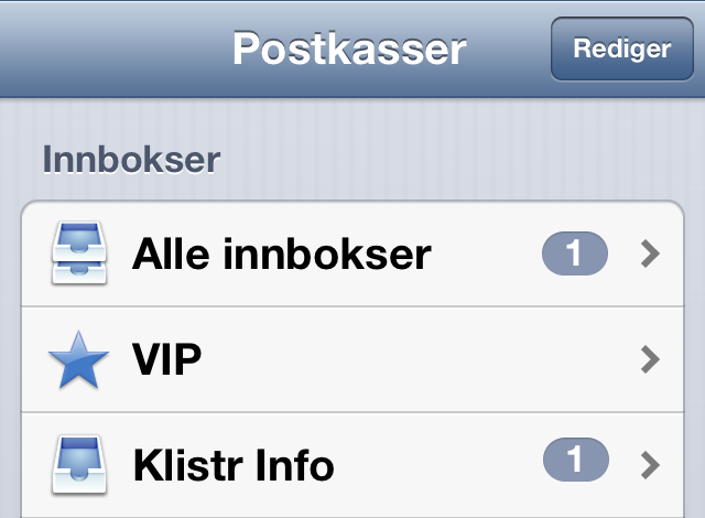 V ELG DEN "EPOSTKASSEN" DU VIL LESE MAIL I. HAR DU NYE MAIL VIL DETTE STÅ SOM ET TALL PÅ SIDEN AV KONTOEN.