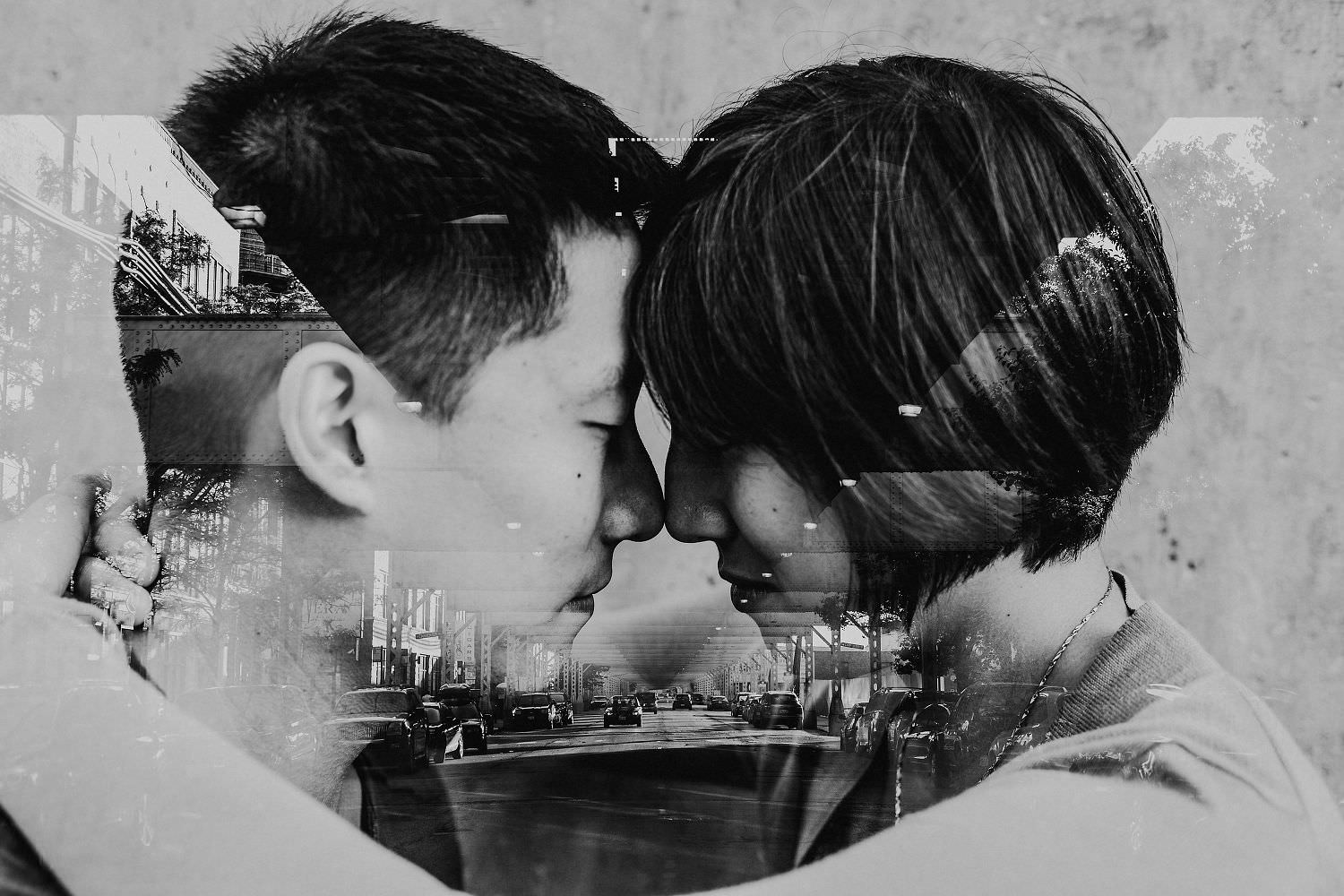 chicago engagement double exposure