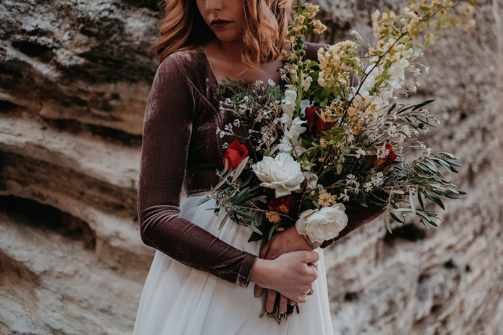 goult provence france elopement vow renewal bride holding bouquet photo