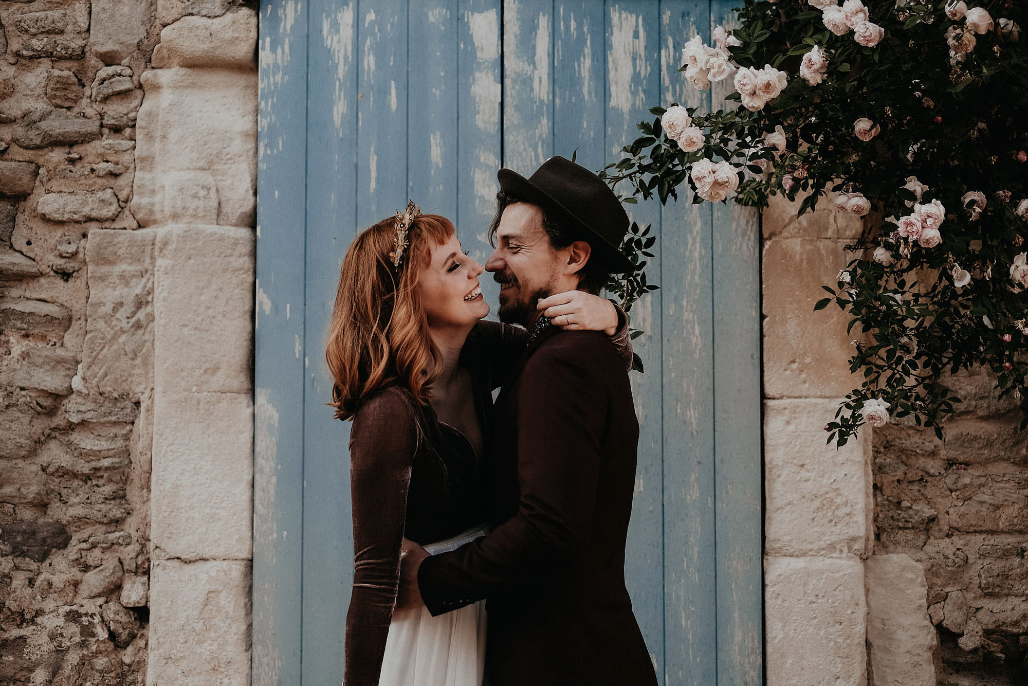 goult provence france elopement vow renewal couple laughing photo