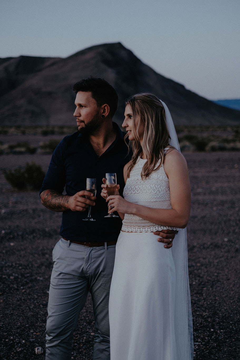 death valley adventure elopement wedding photographer national park couple sunset portrait champagne