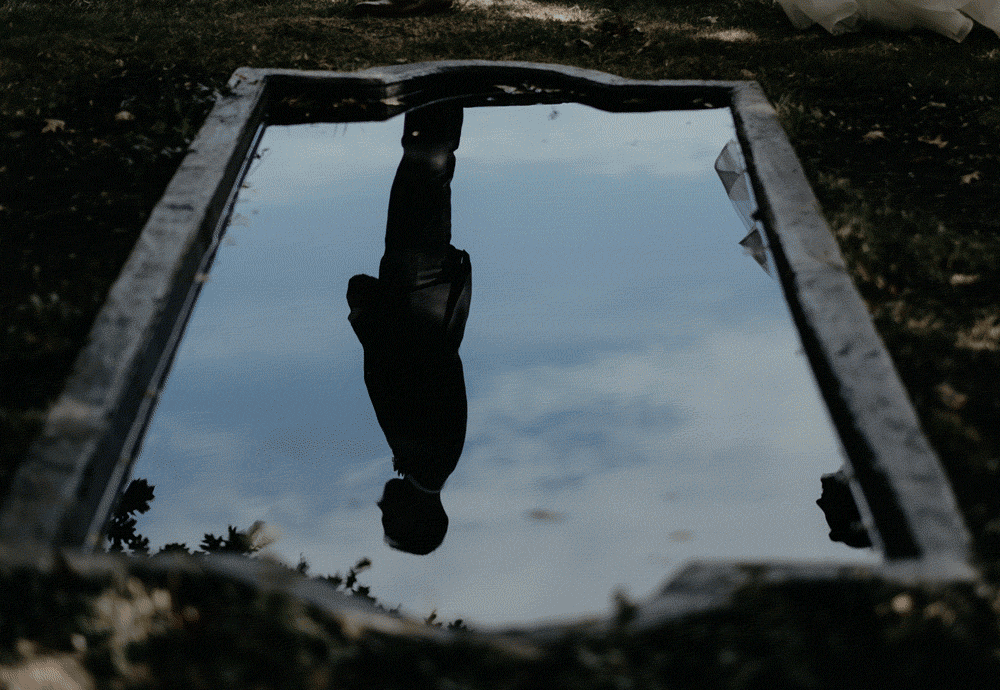 andover new jersey crossed keys estate adventure wedding photographer bride groom first look reflection