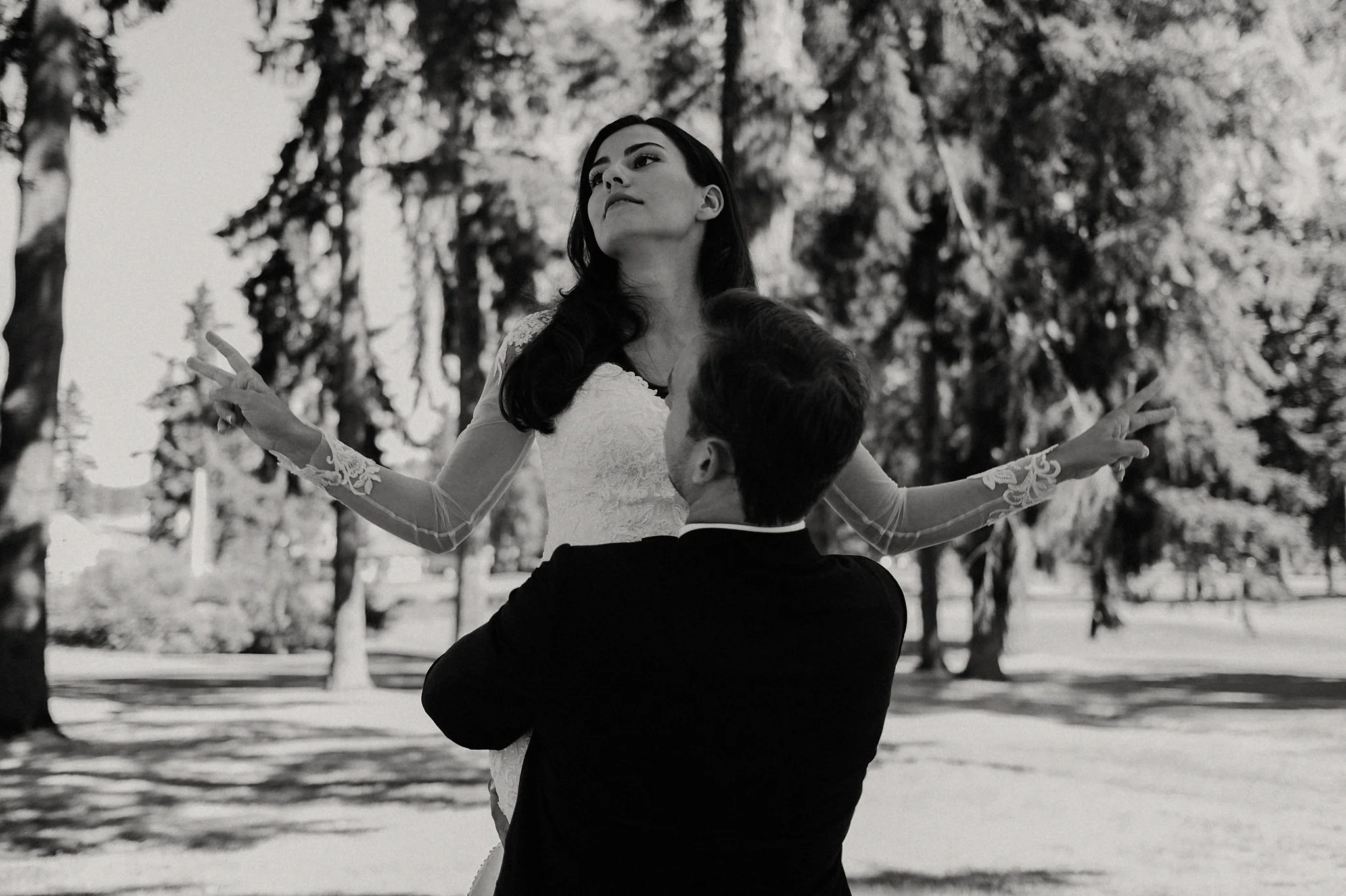 black and white bride and groom first look