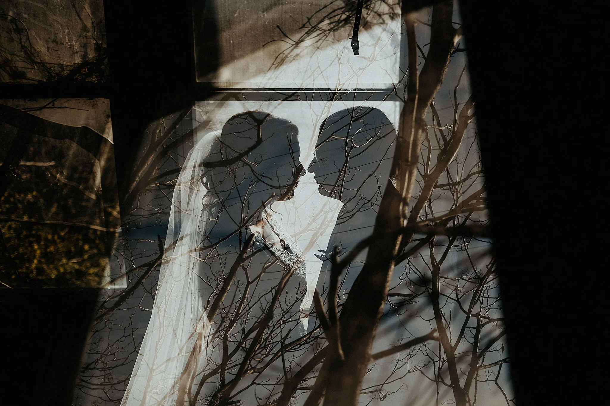 intimate wedding adventure elopement photographer cincinnati ohio double exposure warehouse portrait photo