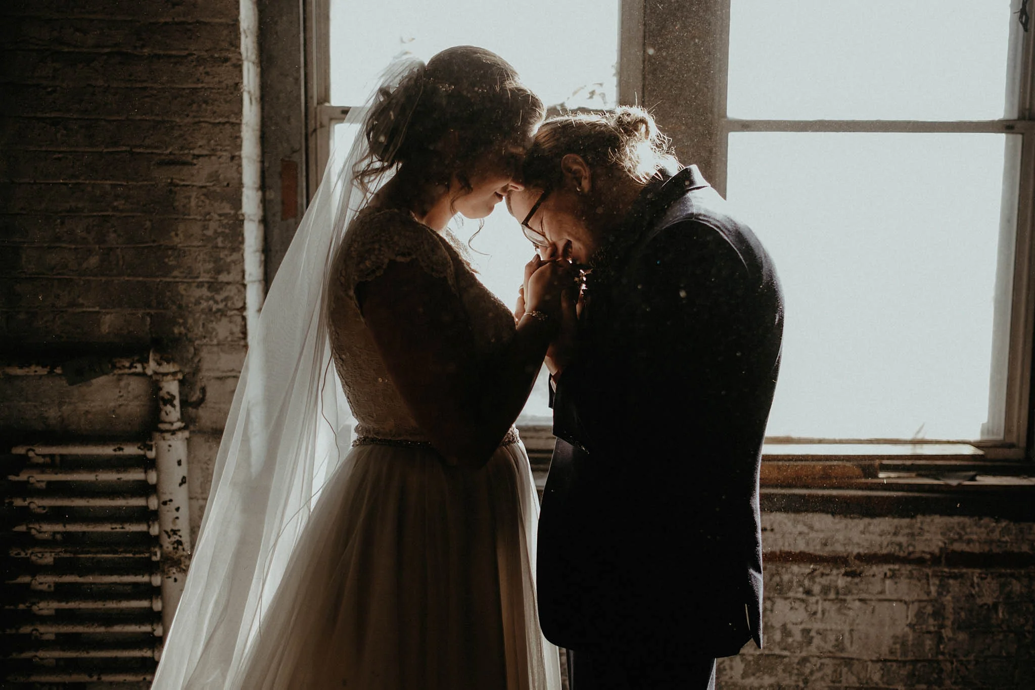 cincinnati warehouse wedding photographer bride and groom portrait dust