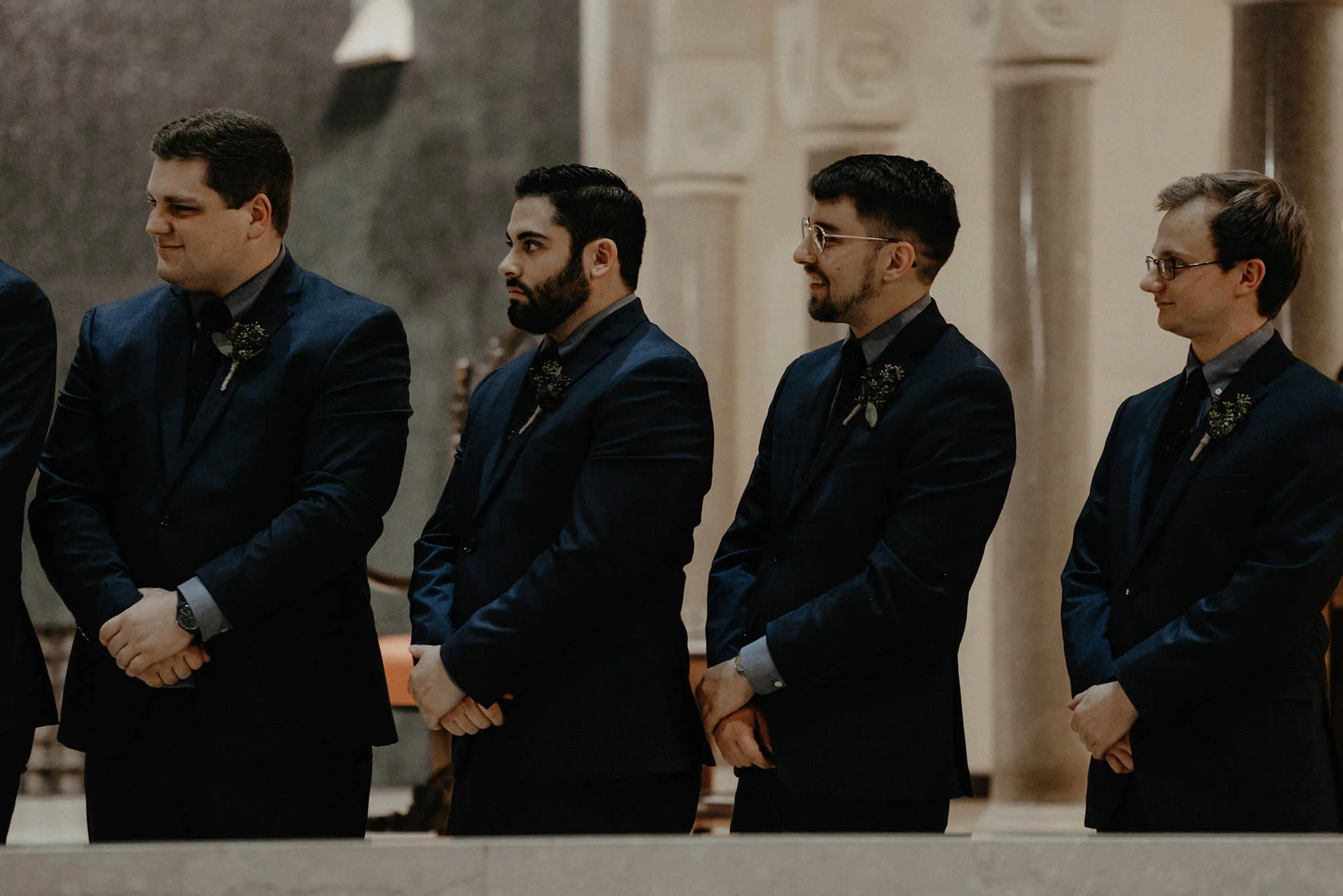 cincinnati warehouse wedding photographer cathedral church ceremony groomsmen
