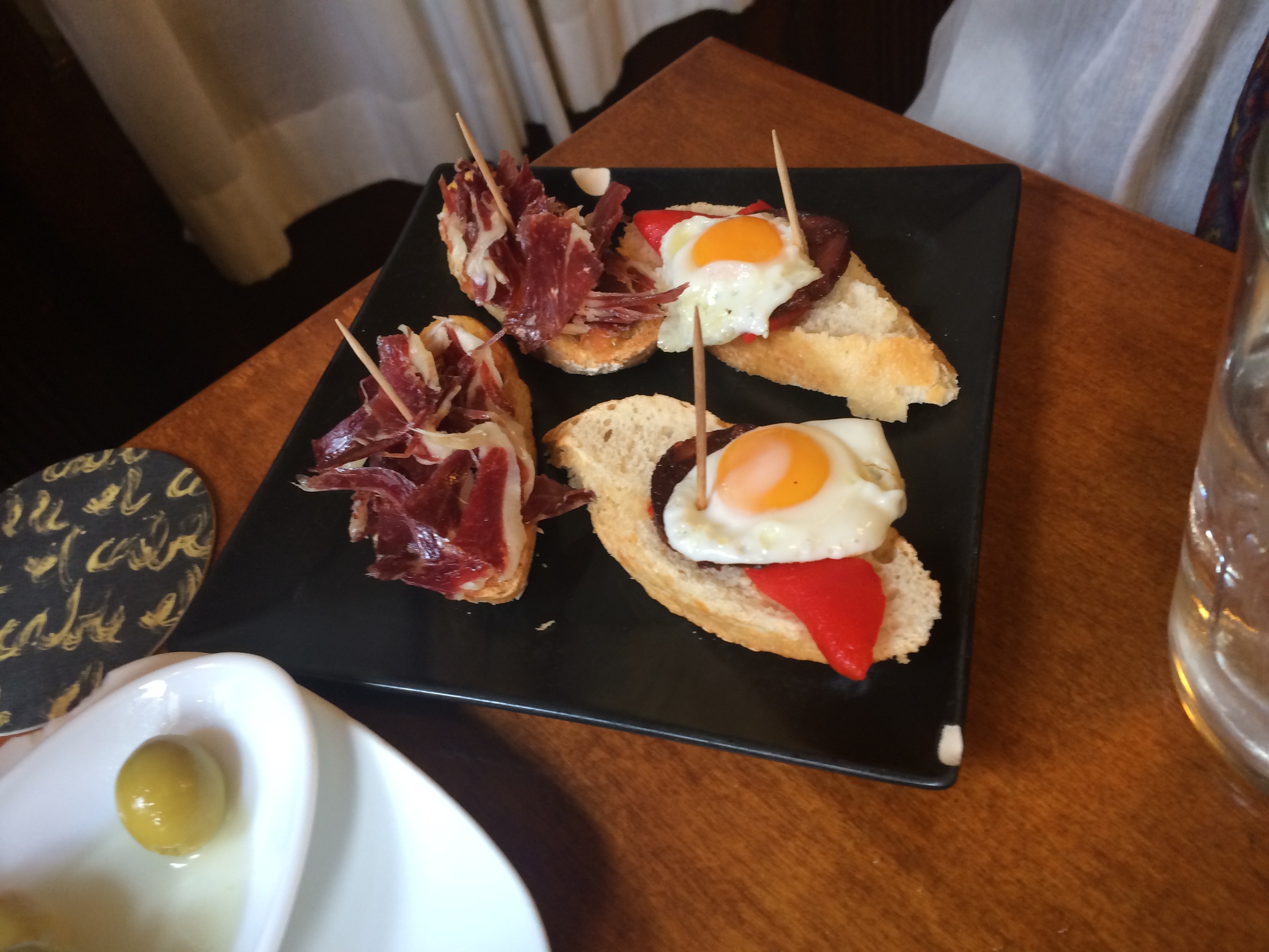 Jamon and egg tapas in Sitges.