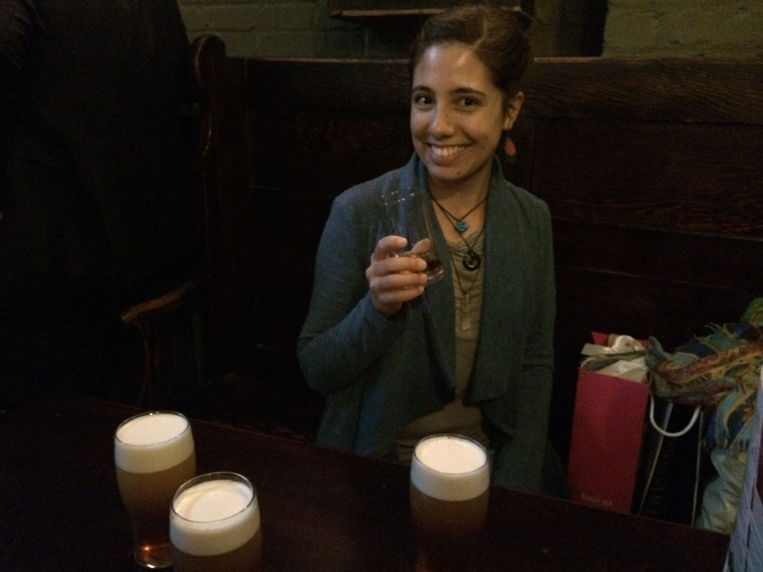 Enjoying a pint and a whiskey at Ye Olde Cheshire Cheese after a day of adventuring!