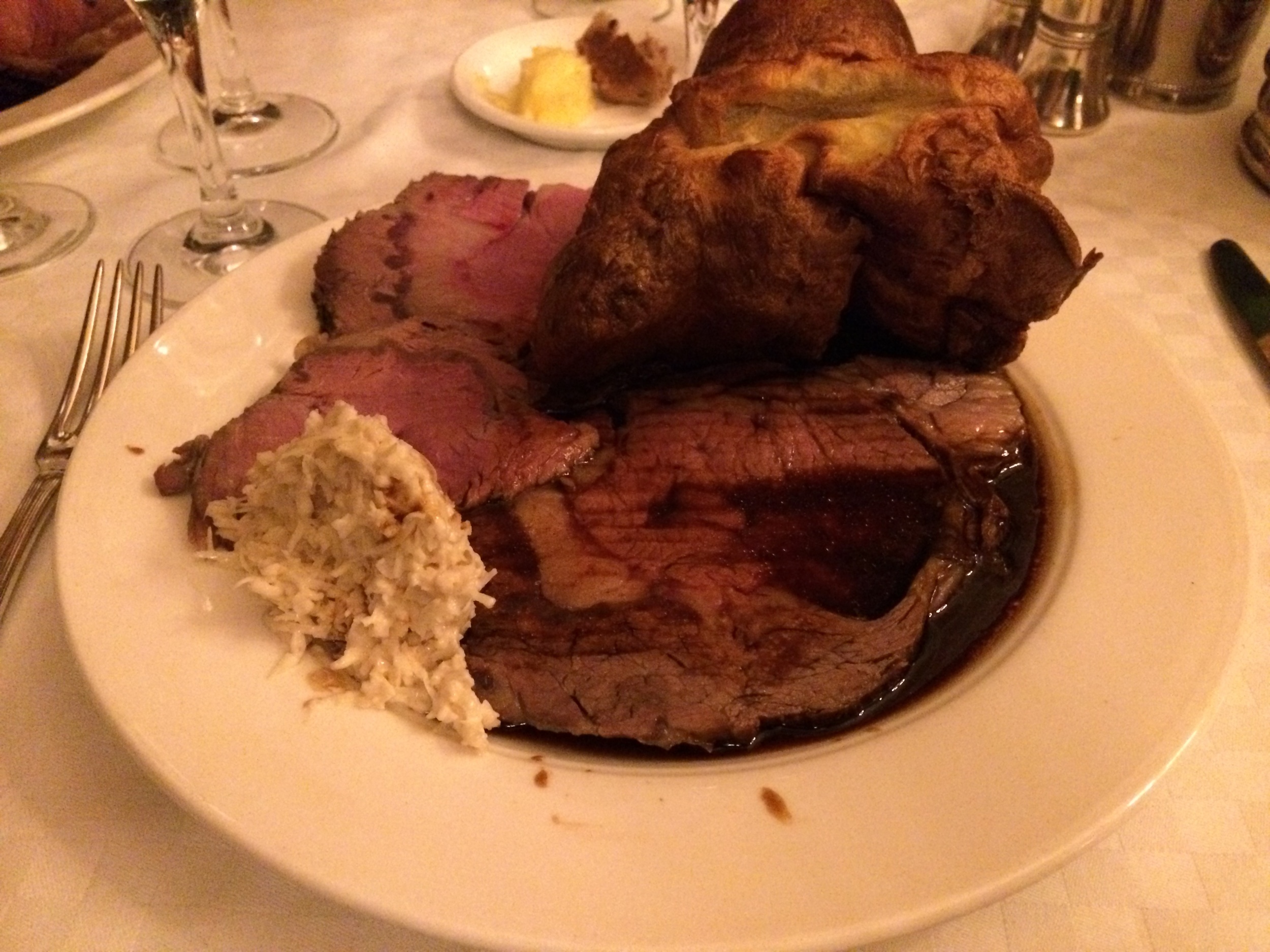 Roast beef, house made horseradish, and Yorkshire pudding at Simpson's.
