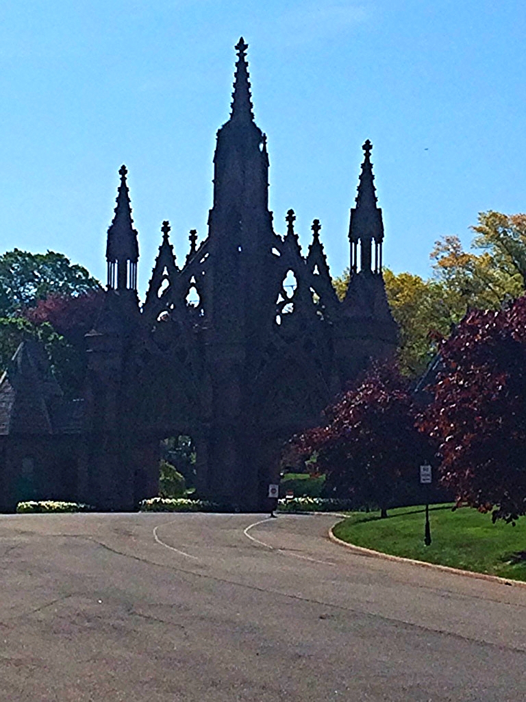 The imposing Gothic entrance to Green-Wood Cemetery. 