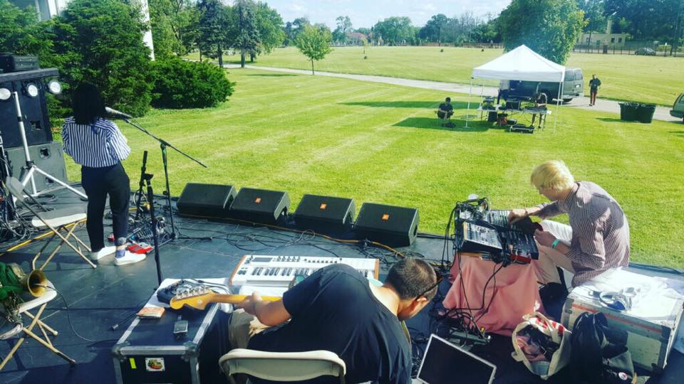 Sound checking at Bohemian National Cemetary in Chicago (opening for Kim Gordon's Boydy/Head -- presented by empty bottle)