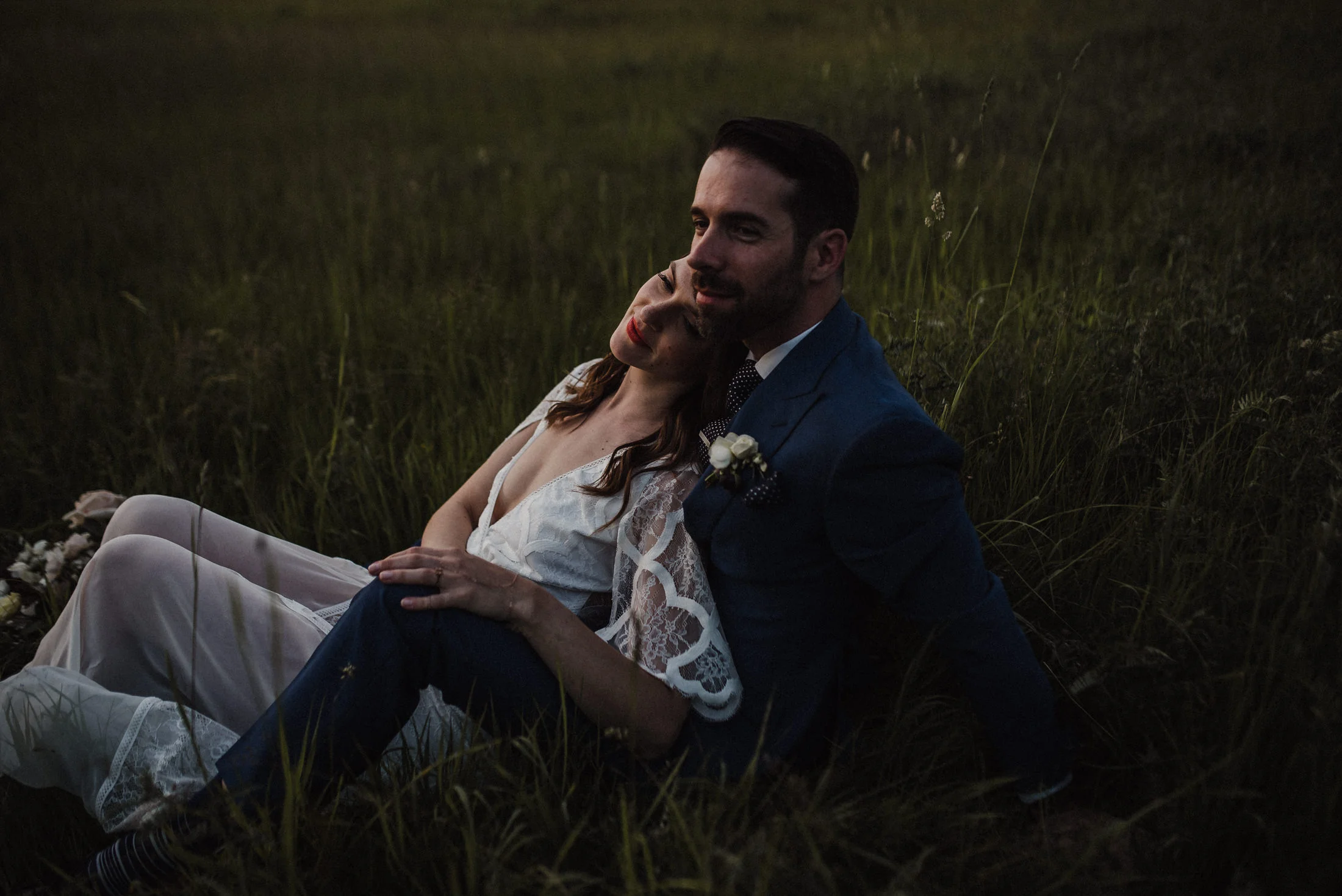 dark and moody sunset wedding photos