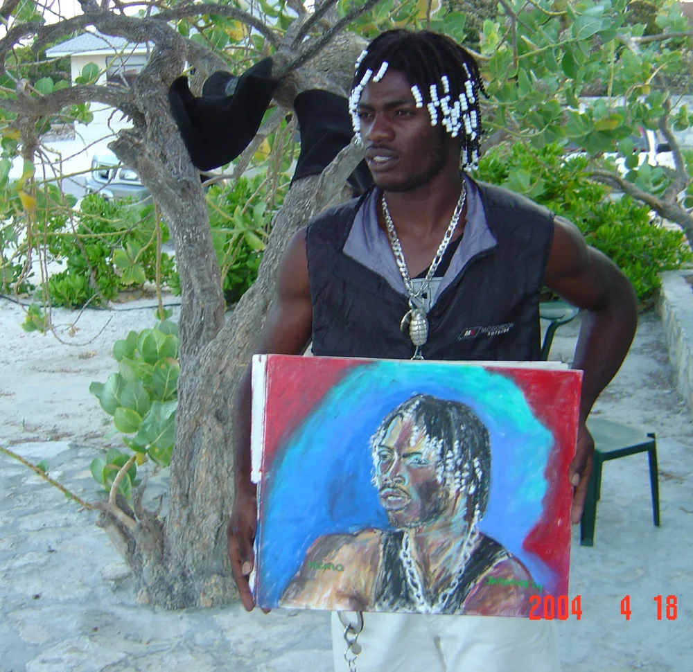 MASTER SHAMP NO. 2 2004 , local from Blue Hills, Providenciales, Turks and Caicos. GIFT TO MASTER SHAMP Oil pastel on canvas paper