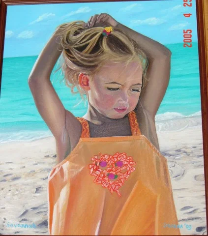 SAVANNAH 2003 , local girl on Grace Bay Beach, Providenciales, Turks and Caicos. SOLD Oil on canvas