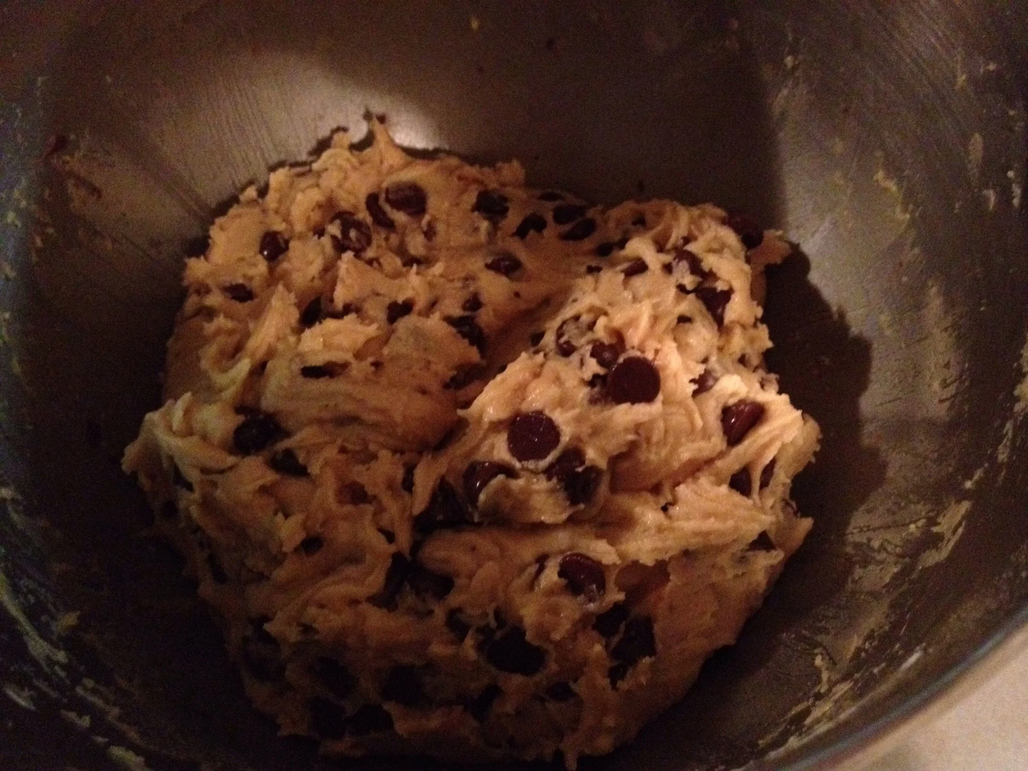 Chocolate chip cookie dough from a recent batch.