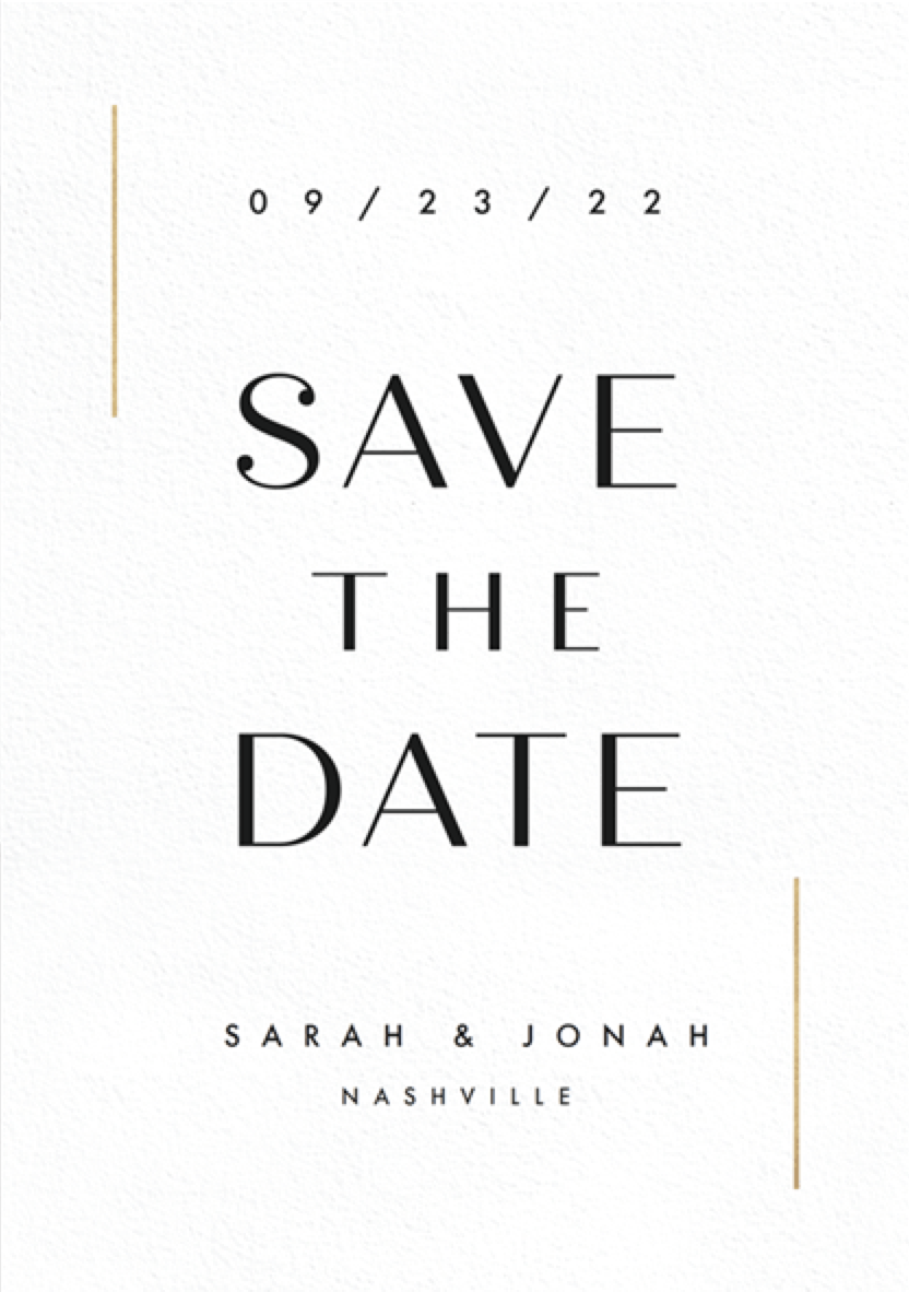 Vertical Gold Accents Wedding Save the Date Cards