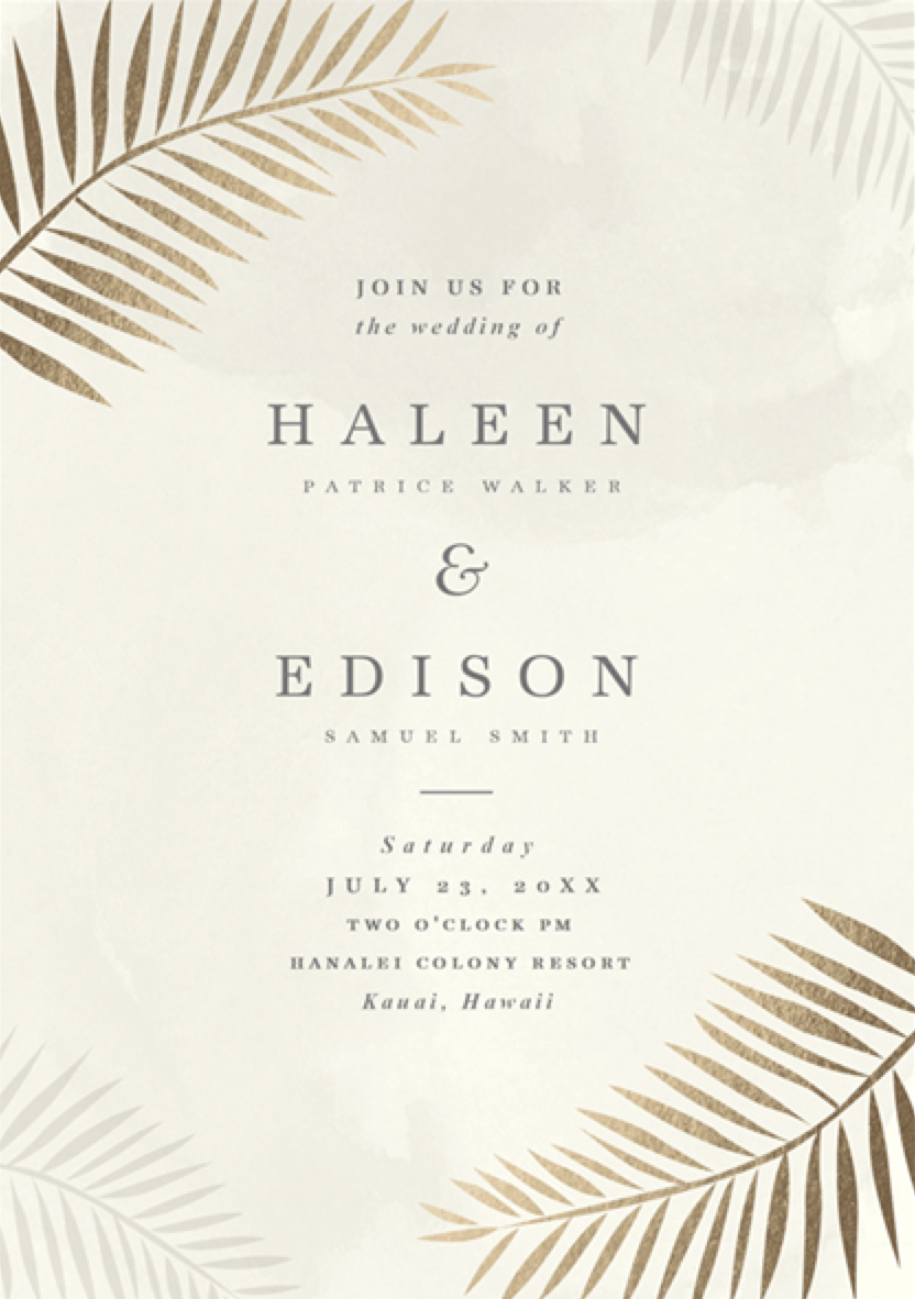 Foil Palm Leaves Wedding Invitations