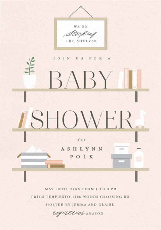 Stock The Shelves Baby Shower Invitations by Stacey Meacham
