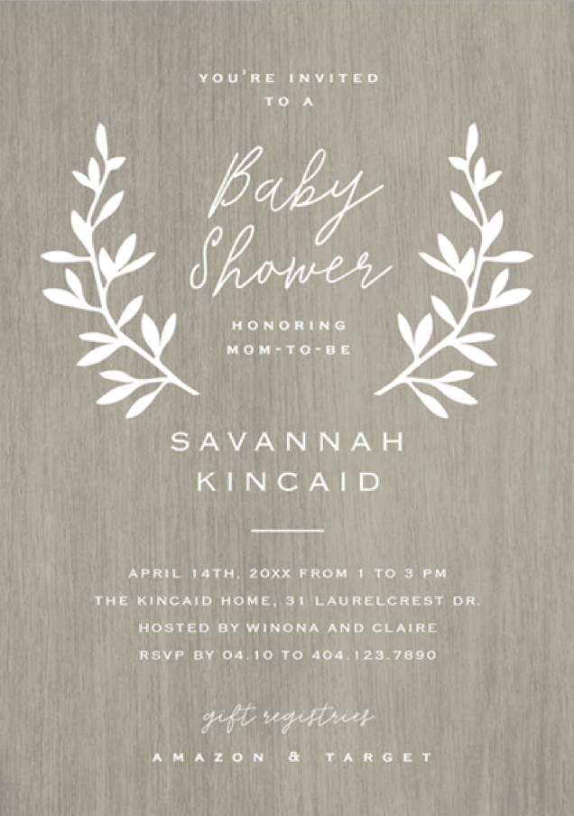 Rustic Laurels Baby Shower Invitations by Stacey Meacham