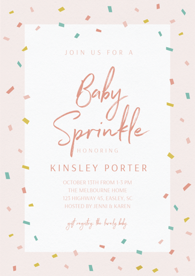 Sprinkle Confetti Baby Shower Invitations in Pink by Stacey Meacham