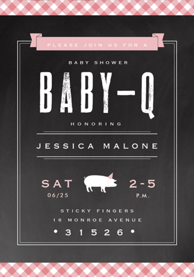 Gingham Bbq Baby Shower Invitations in Pink by Stacey Meacham