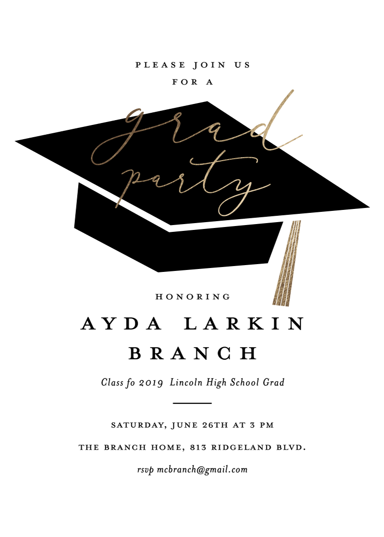Caps Off Foil Pressed Graduation Announcements in Black and White by Stacey Meacham
