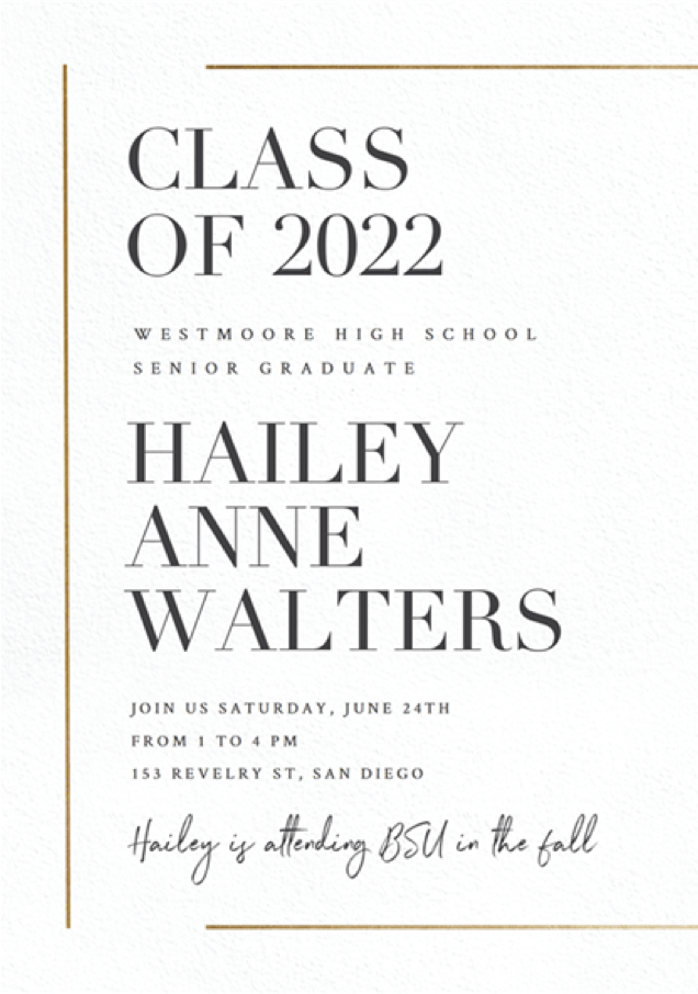 Gold Bar Accents Graduation Invitation in White by Stacey Meacham