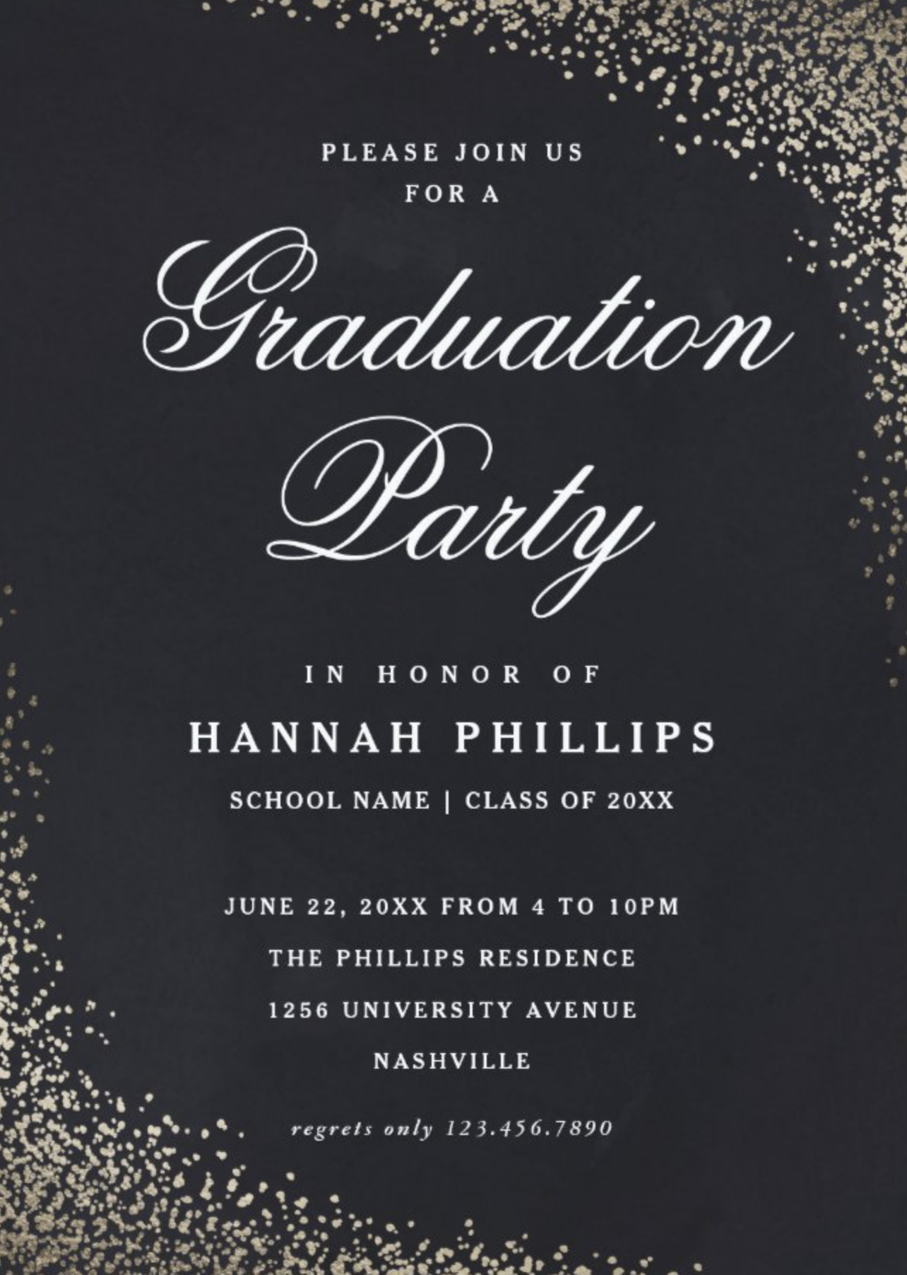 Gold Confetti Photo Graduation Party Invitation in Black by Stacey Meacham