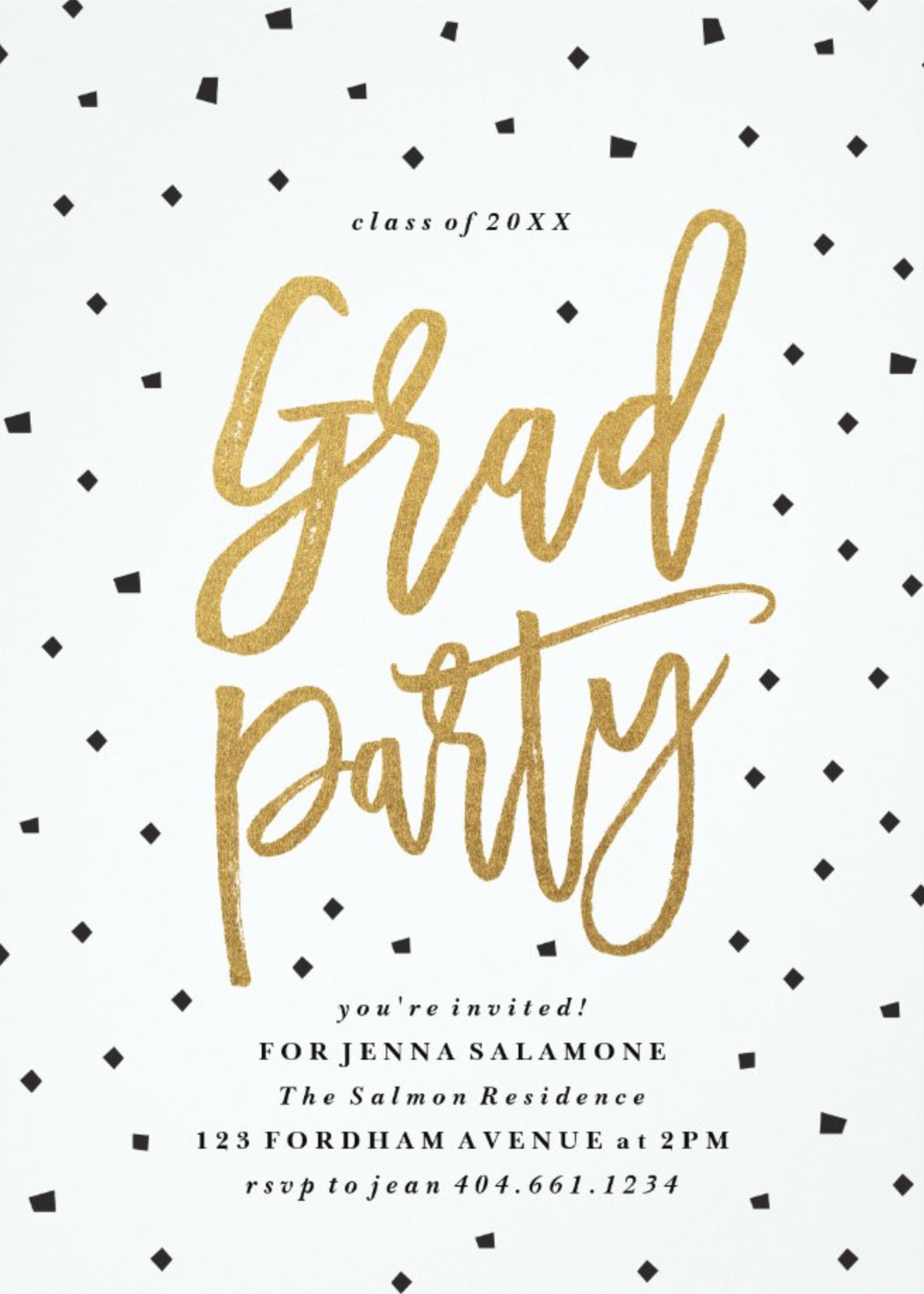 Gold Confetti Graduation Party Invitation in White by Stacey Meacham